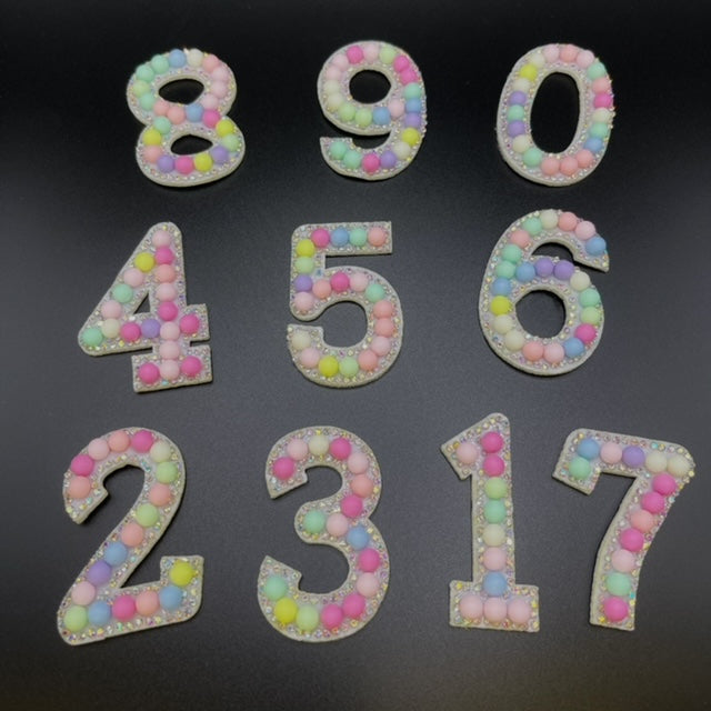 Iron on Candy Macaroon Alphabet Rhinestone Letters with and AB Rhinestone white background, Iron On