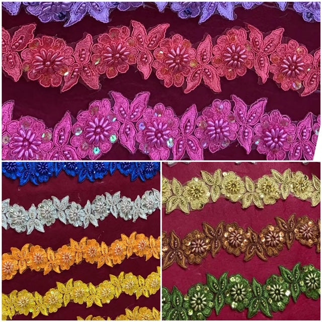 13 colors of Beaded embroidered Trim in by yards.