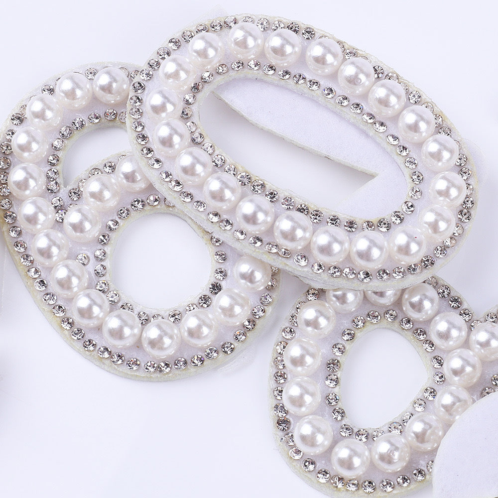 Iron on Rhinestone Pearl Letters with and AB Rhinestone white background, Iron On