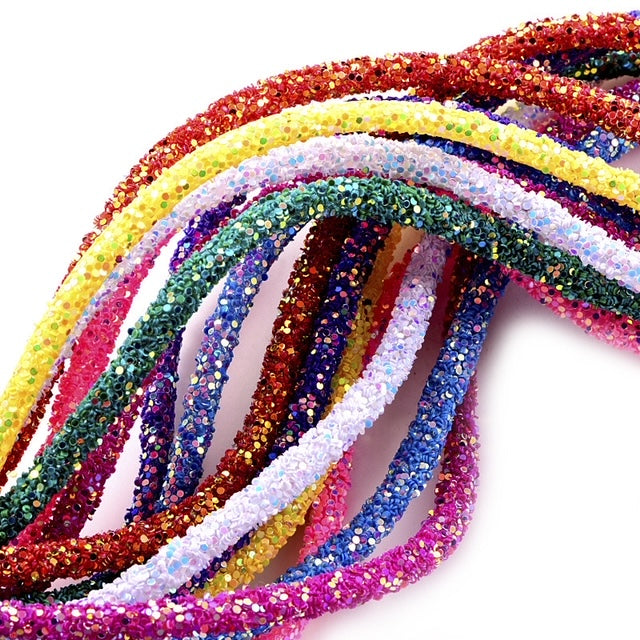 16 colors of 6 mm cylinder glitter String trim, rhinestone tube, Glitter stirp by yards,