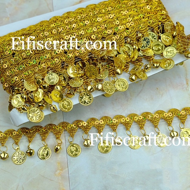 Dangling spartan coin and bell ring trim by yard