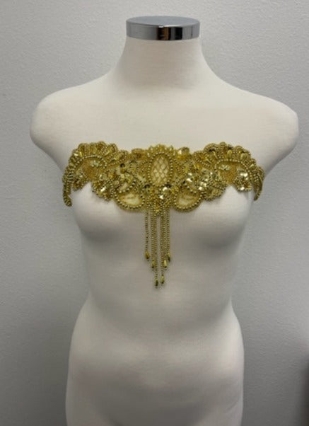 Gold Beaded Applique, waist and body applique