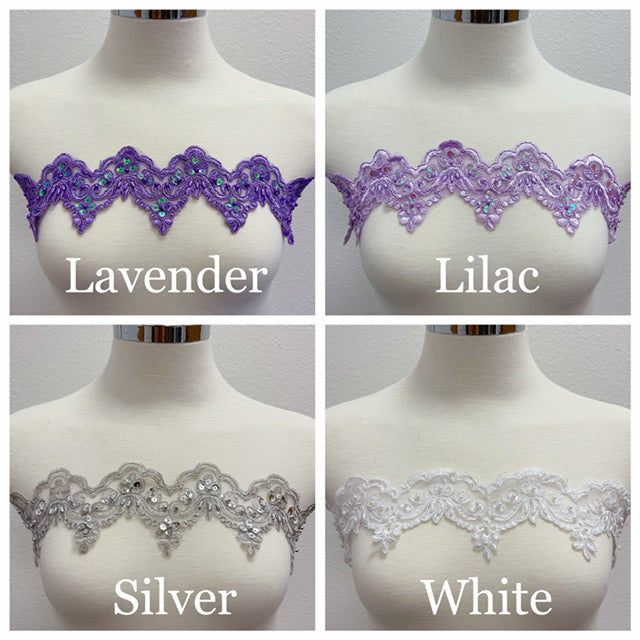 24 colored of organza embroidered scalloped sewing lace trim sequins beaded, 2.25 inches wide
