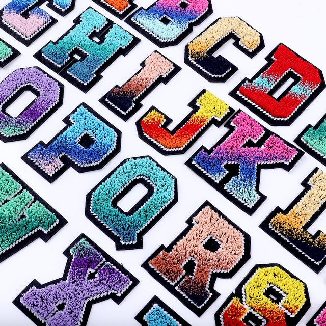 Irone on glue on Chenille letter patches for clothing, embroidery Varsity Letter for Pouch Bag DIY projects