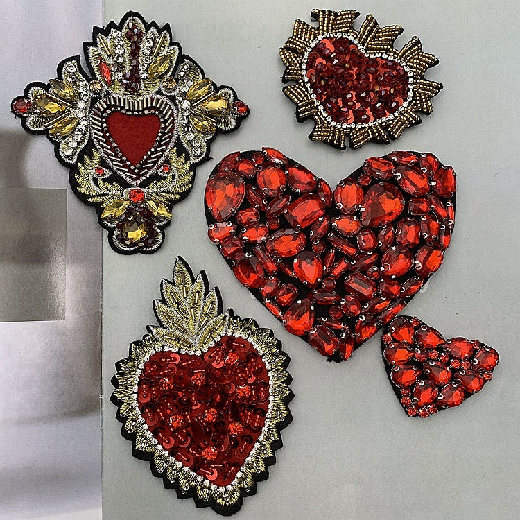 10 styles of small and large Heart and Crown Rhinestone Patches, for DIY, sewing project