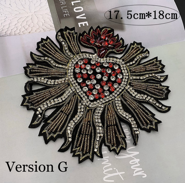 10 styles of small and large Heart and Crown Rhinestone Patches, for DIY, sewing project