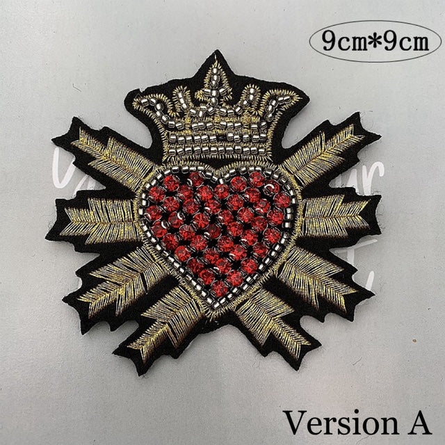 10 styles of small and large Heart and Crown Rhinestone Patches, for DIY, sewing project