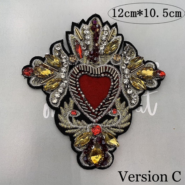 10 styles of small and large Heart and Crown Rhinestone Patches, for DIY, sewing project