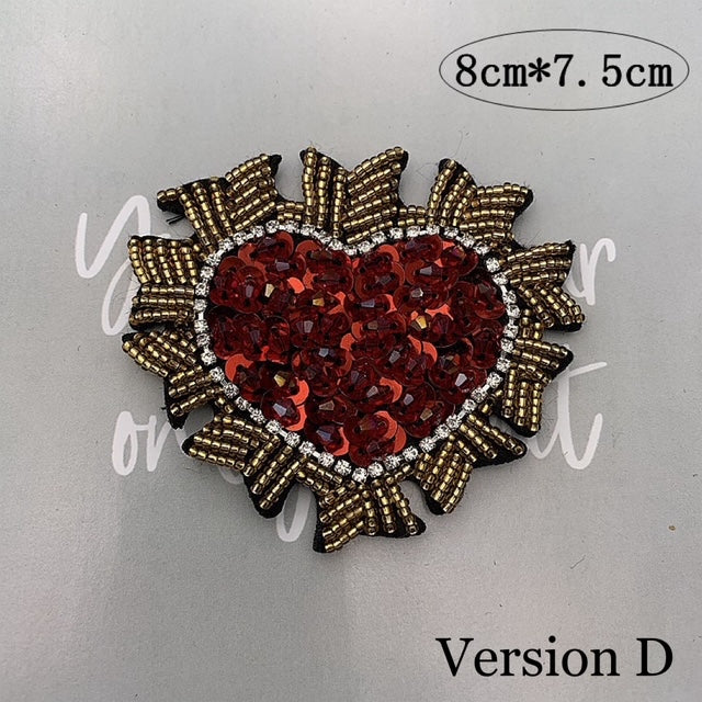 10 styles of small and large Heart and Crown Rhinestone Patches, for DIY, sewing project