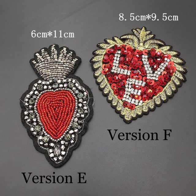 10 styles of small and large Heart and Crown Rhinestone Patches, for DIY, sewing project