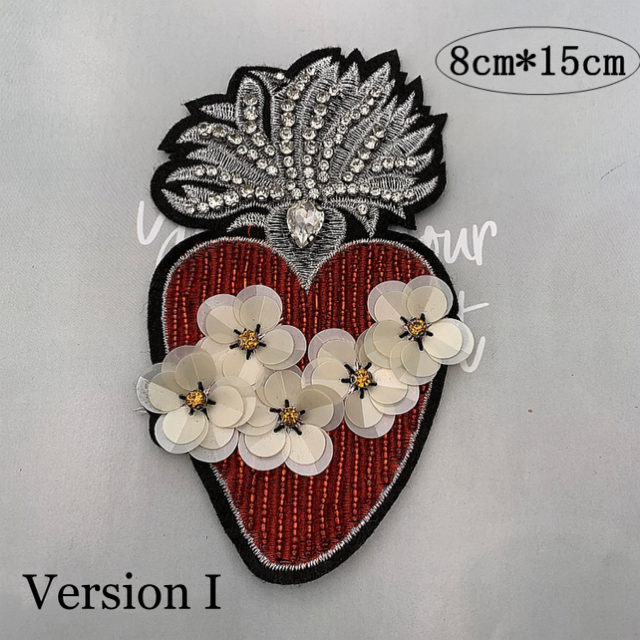 10 styles of small and large Heart and Crown Rhinestone Patches, for DIY, sewing project