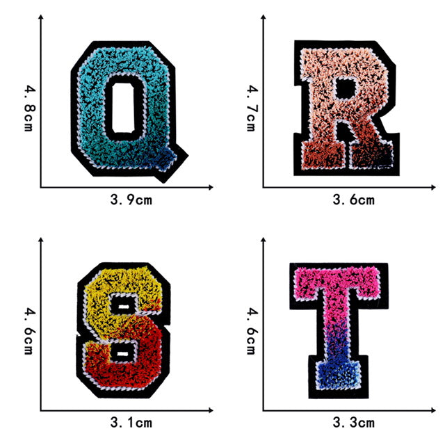 Irone on glue on Rainbow Chenille letter patches for clothing, embroidery Varsity Letter for Pouch Bag DIY projects