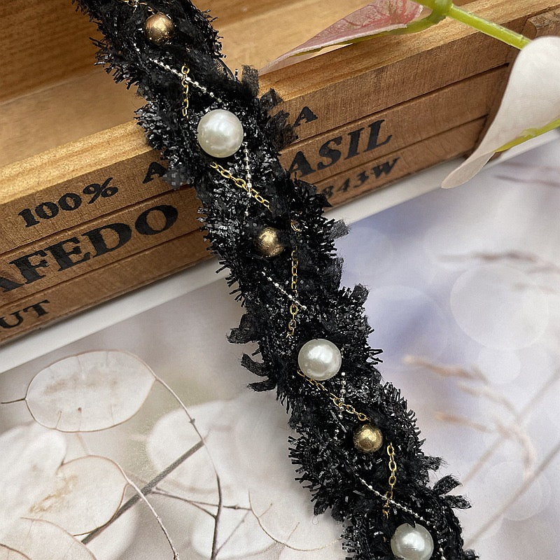 Faux Pearl beaded string on tweed Trim by yards, perfect for DIY, sewing and crafting project, immediate shipping from USA