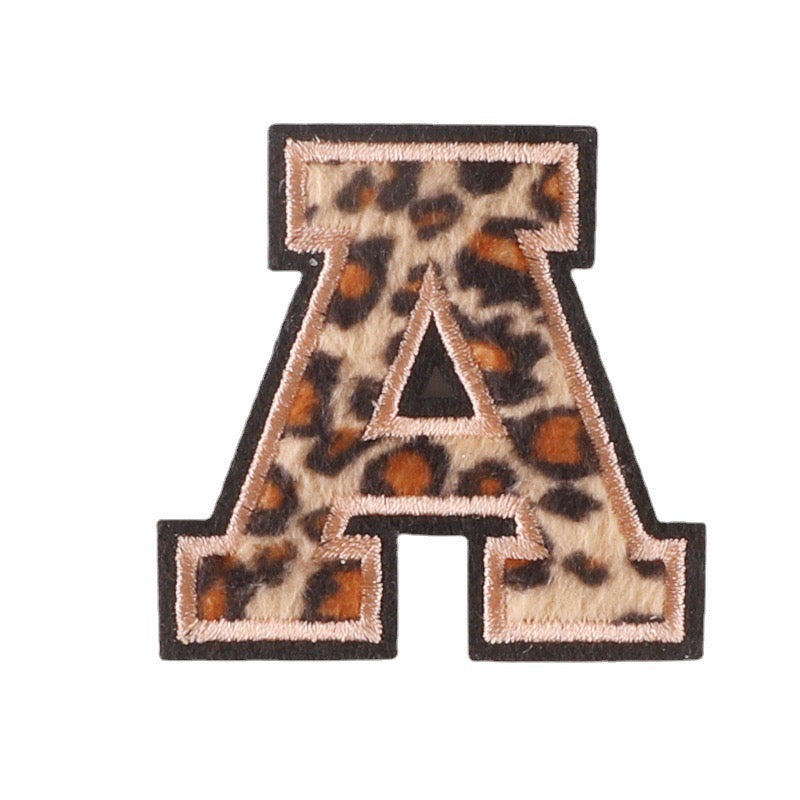 Irone on glue on Leopard Print Chenille letter patches for clothing, embroidery Varsity Letter for Pouch Bag DIY projects