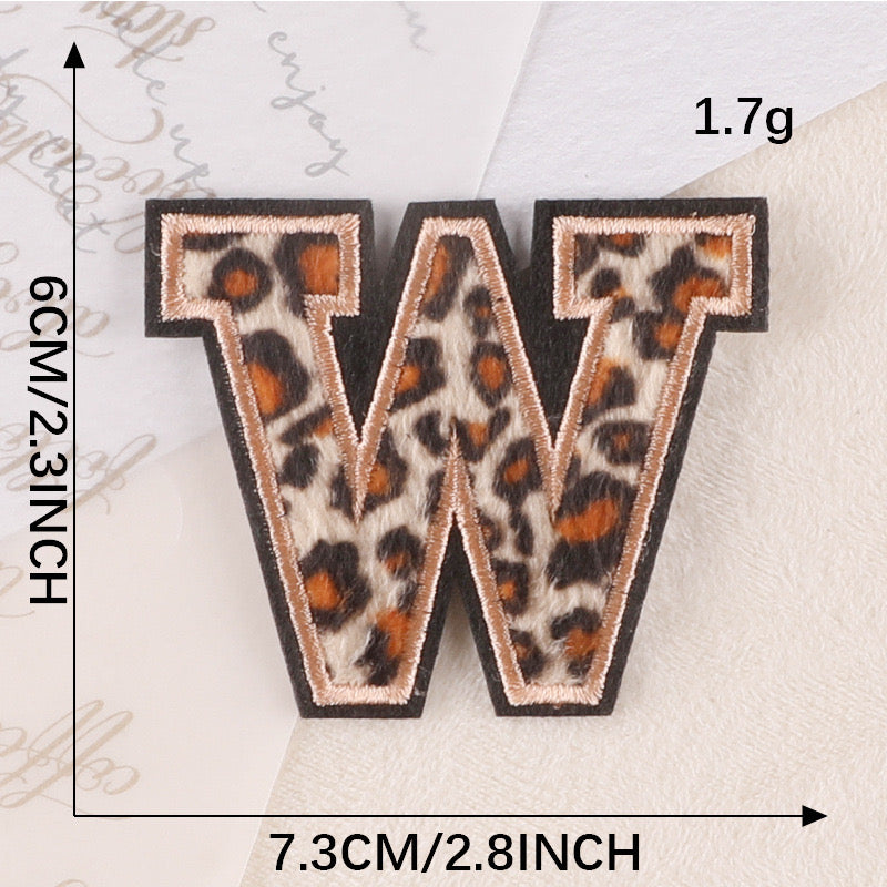 Irone on glue on Leopard Print Chenille letter patches for clothing, embroidery Varsity Letter for Pouch Bag DIY projects