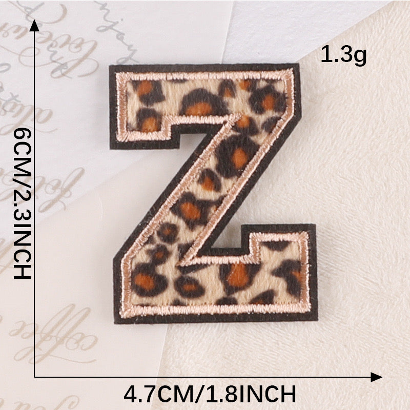 Irone on glue on Leopard Print Chenille letter patches for clothing, embroidery Varsity Letter for Pouch Bag DIY projects
