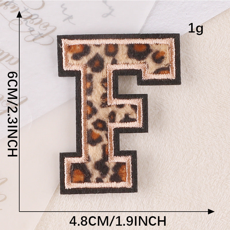 Irone on glue on Leopard Print Chenille letter patches for clothing, embroidery Varsity Letter for Pouch Bag DIY projects