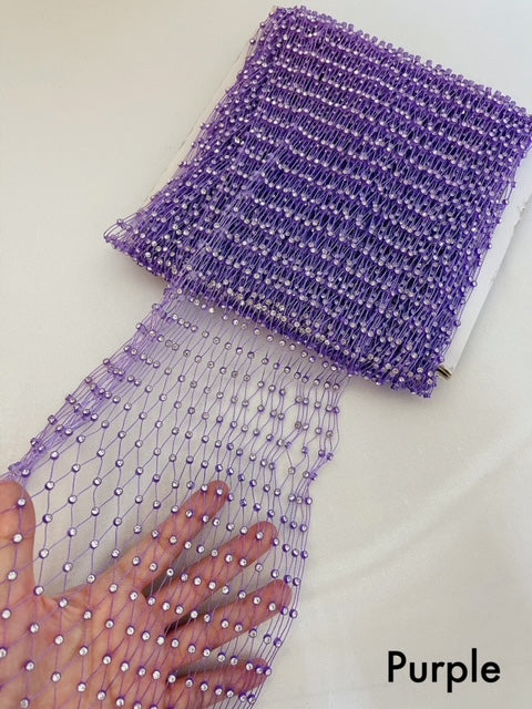 Colored Rhinestone Elastic Mesh, Stretchy Rhinestone Fishnet by yard