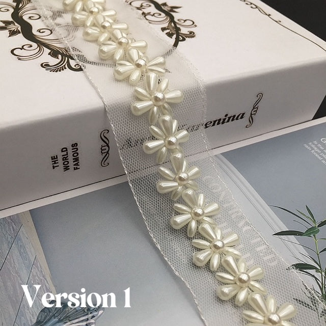 Pearl Trim on mesh by yards, perfect for DIY, sewing and crafting project, immediate shipping from USA