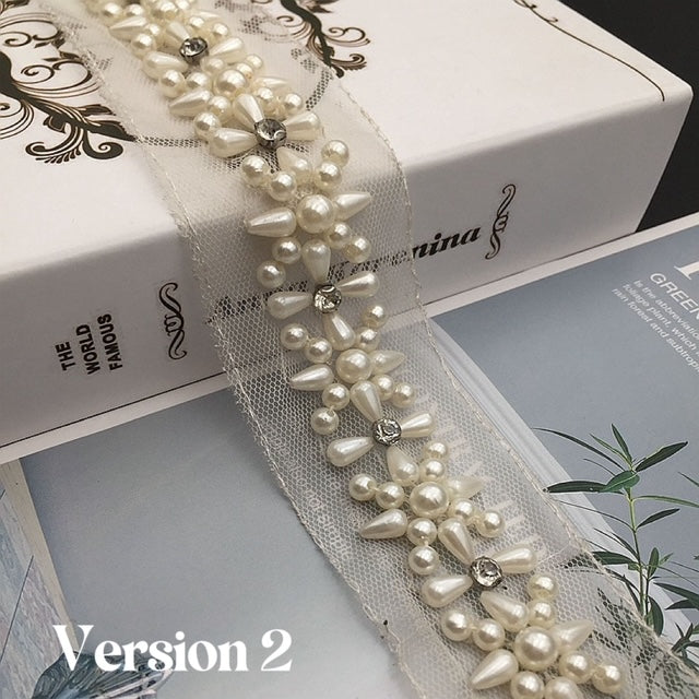 Pearl Trim on mesh by yards, perfect for DIY, sewing and crafting project, immediate shipping from USA