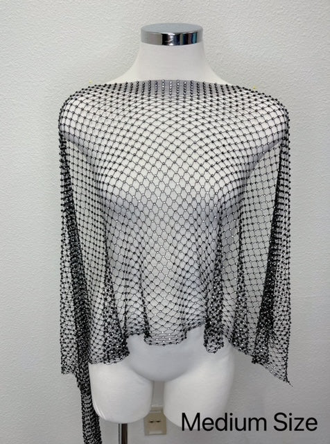 Medium size 8-25 inches wide black and white Rhinestone Elastic Mesh, Stretchy Rhinestone Fishnet by yard