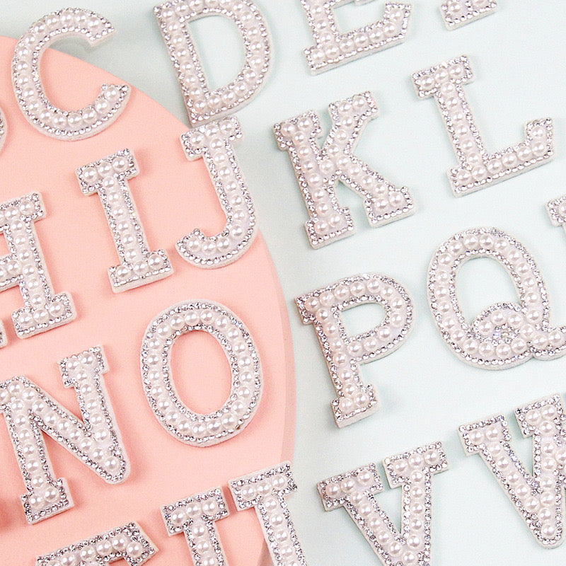 Alphabet Rhinestone Letters with and AB Rhinestone and Black background, Iron On