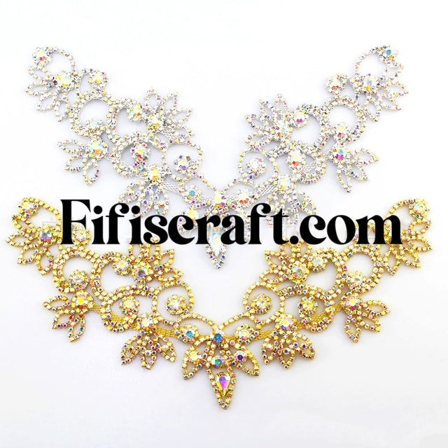 rhinestone applique, bridal rhinestone, rhinestone flower, dangling rhinestone