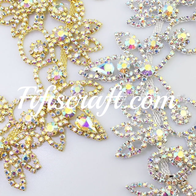 rhinestone applique, bridal rhinestone, rhinestone flower, dangling rhinestone