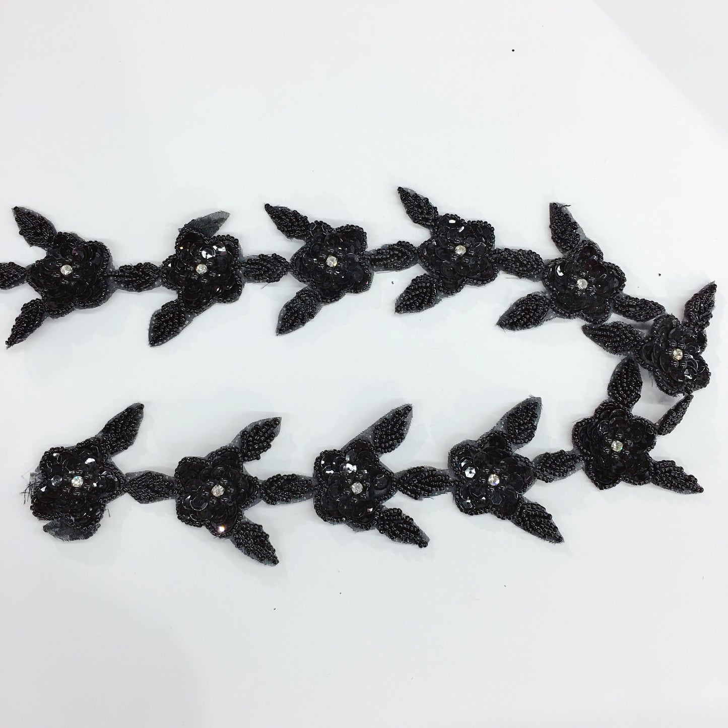 Black beaded peal flower trim by yards.