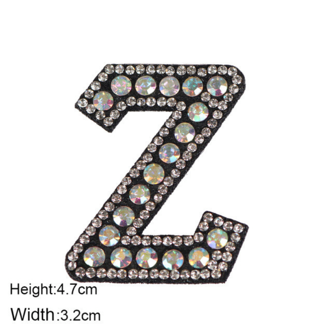 Alphabet Rhinestone Letters with and AB Rhinestone and Black background, Iron On