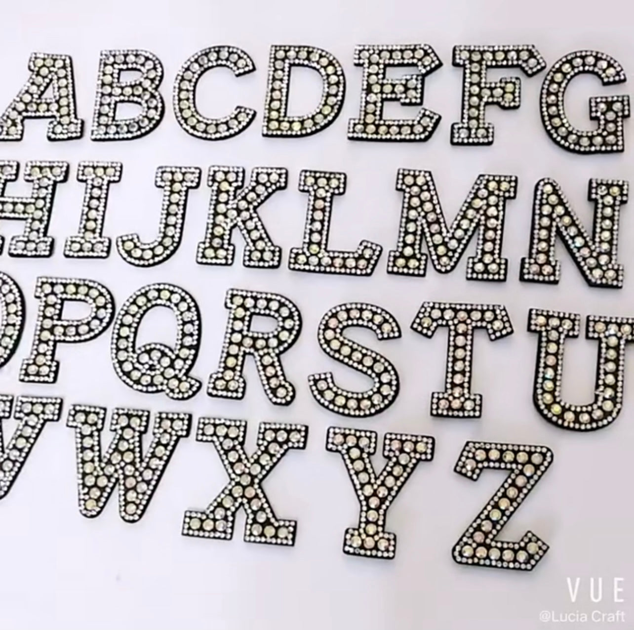 Alphabet Rhinestone Letters with and AB Rhinestone and Black background, Iron On