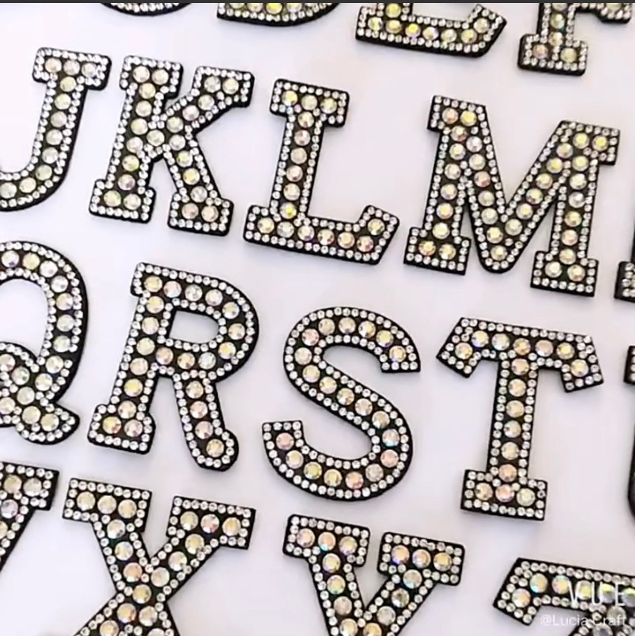 Alphabet Rhinestone Letters with and AB Rhinestone and Black background, Iron On