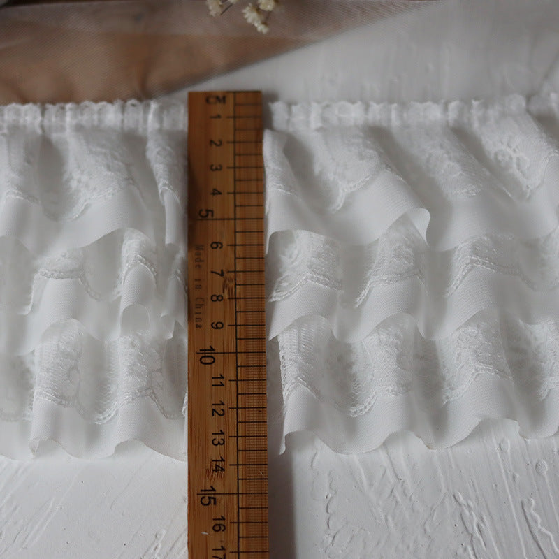 Lace trim with 3 layers of non stretch raffle, 14cm wide