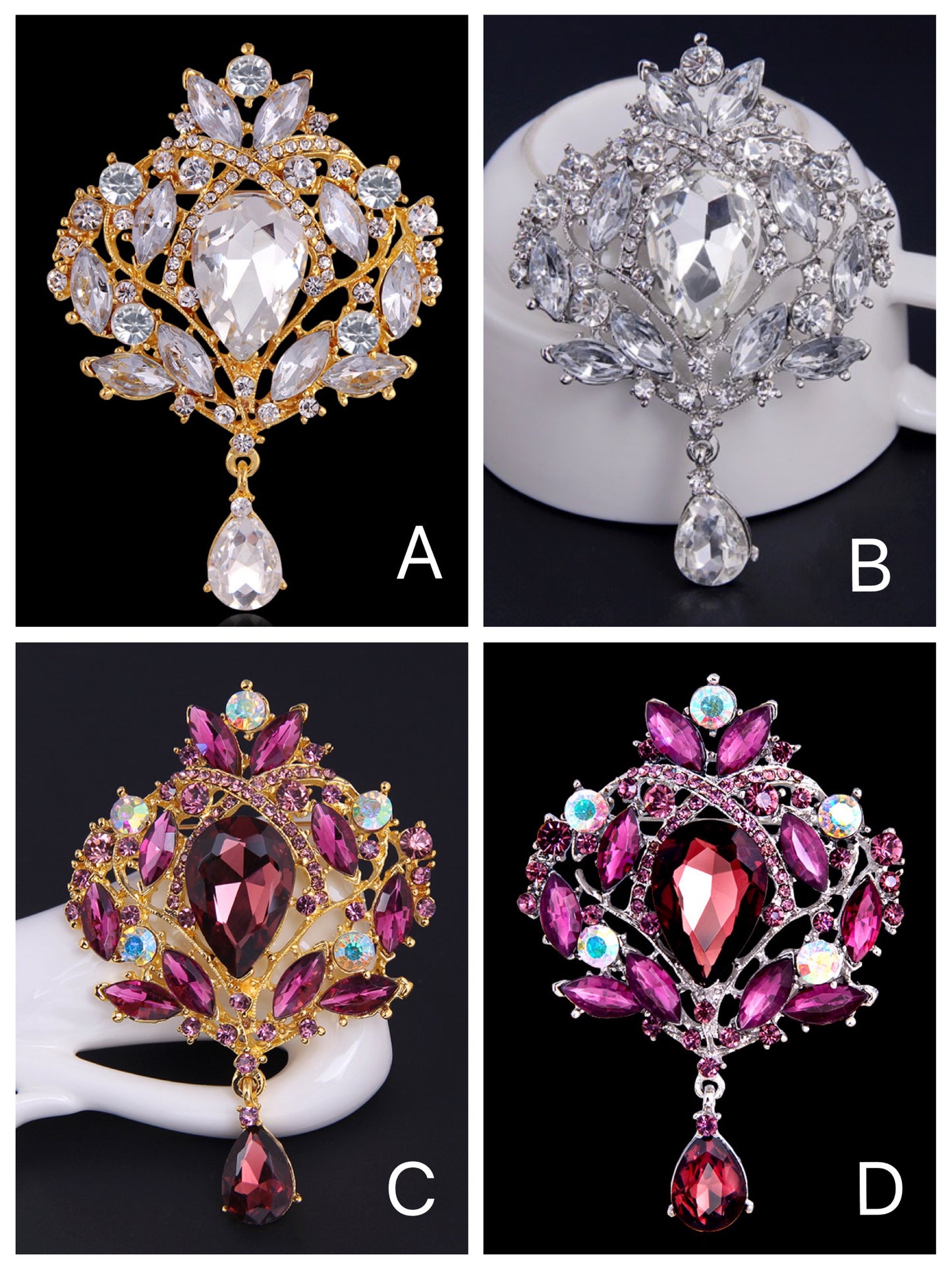 Rhinestone Pin, Rhinestone Broch, Rhinestone central pieces.