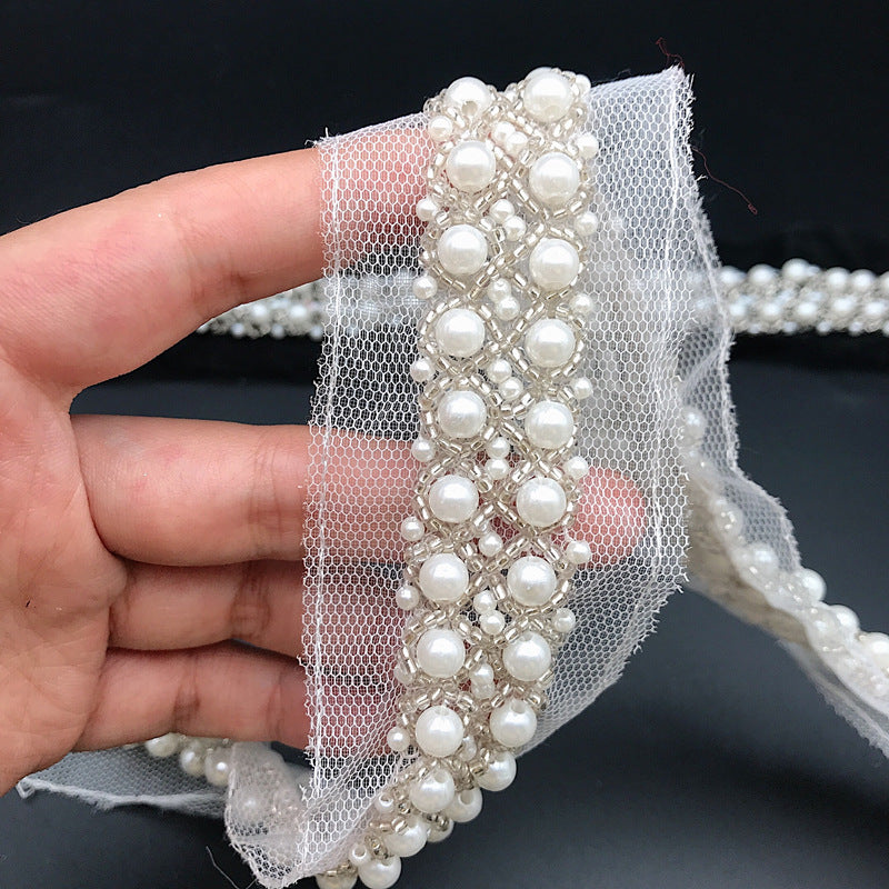 Pearl trim on mesh by yard