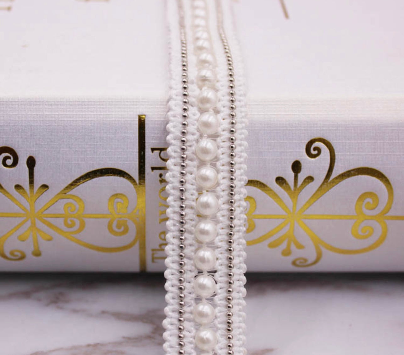 Black and White Pearl beaded trim by yards