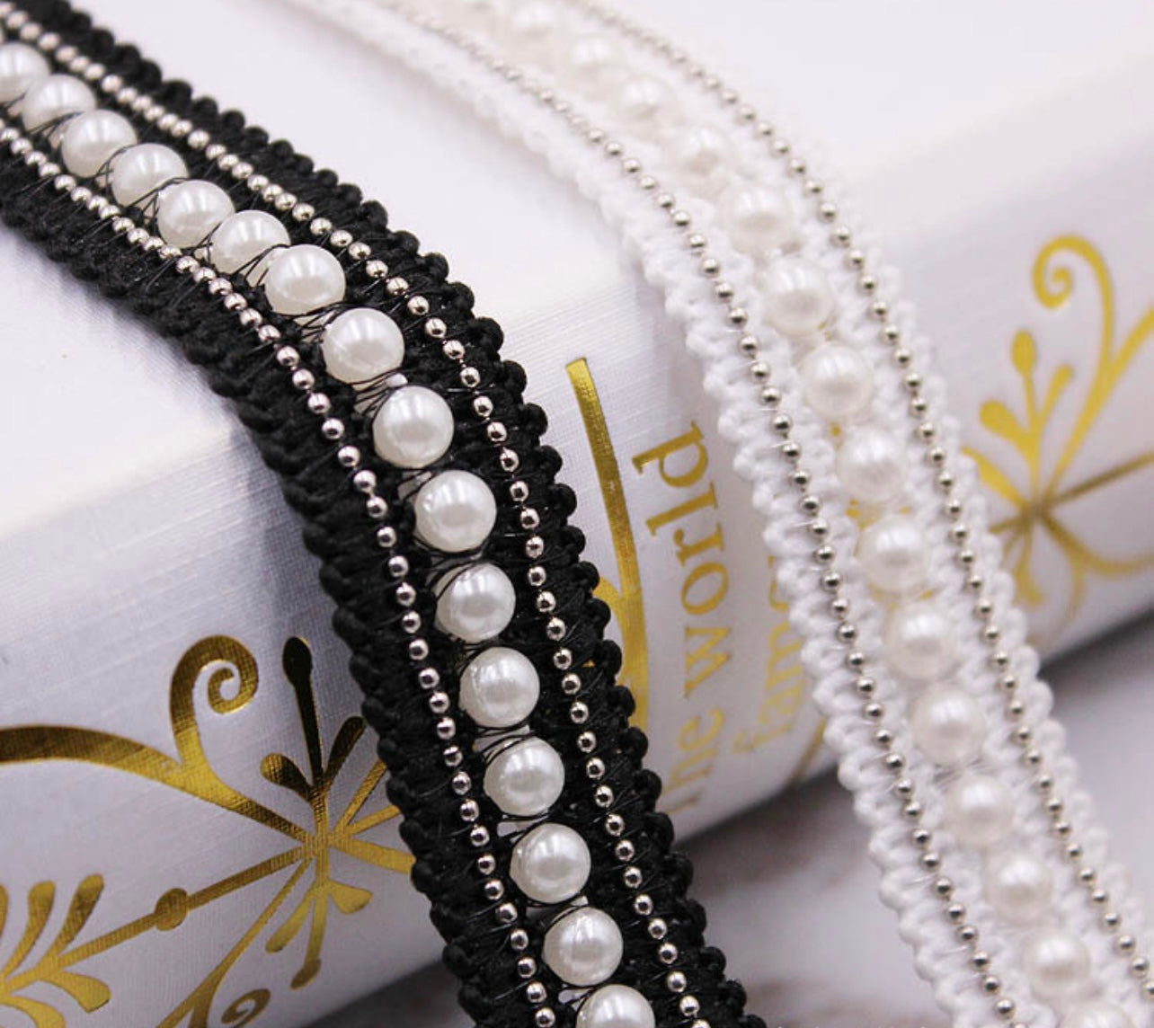 Black and White Pearl beaded trim by yards