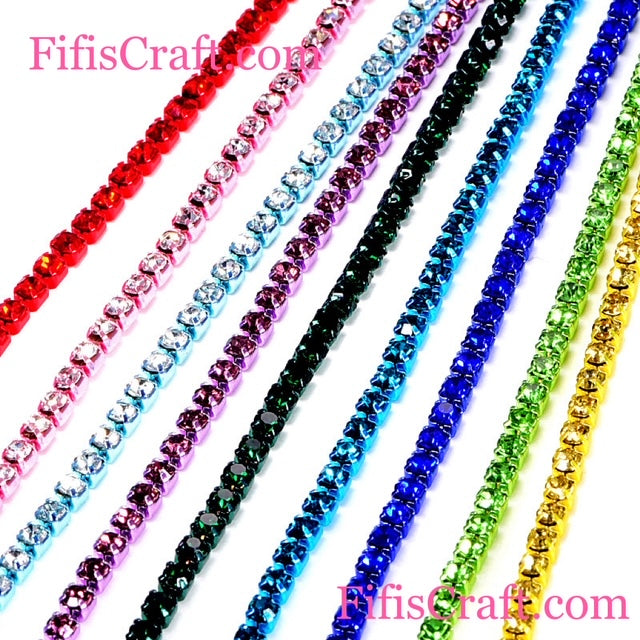 SS6.5 and SS8.5 colored rhinestone string, 2mm and 2.5 mm High Quality Crystals Rhinestone Chain with, 1 yard plus