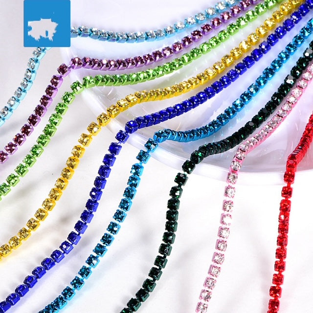 SS6.5 and SS8.5 colored rhinestone string, 2mm and 2.5 mm High Quality Crystals Rhinestone Chain with, 1 yard plus