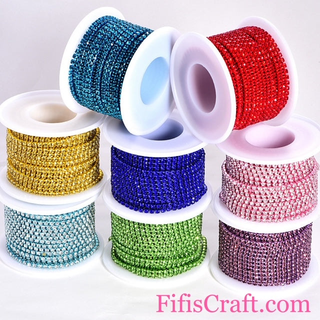 SS6.5 and SS8.5 colored rhinestone string, 2mm and 2.5 mm High Quality Crystals Rhinestone Chain with, 1 yard plus