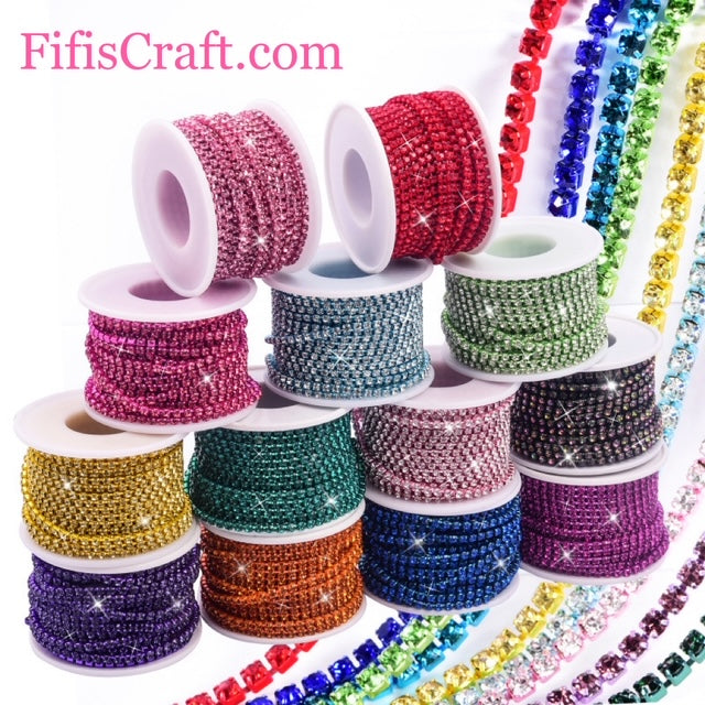 SS6.5 and SS8.5 colored rhinestone string, 2mm and 2.5 mm High Quality Crystals Rhinestone Chain with, 1 yard plus