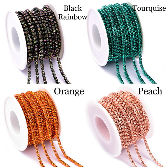 SS6.5 and SS8.5 colored rhinestone string, 2mm and 2.5 mm High Quality Crystals Rhinestone Chain with, 1 yard plus