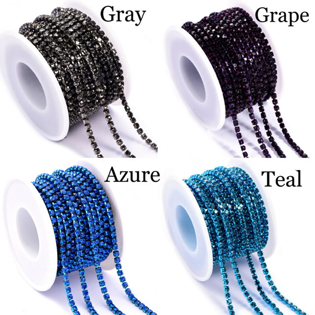 SS6.5 and SS8.5 colored rhinestone string, 2mm and 2.5 mm High Quality Crystals Rhinestone Chain with, 1 yard plus