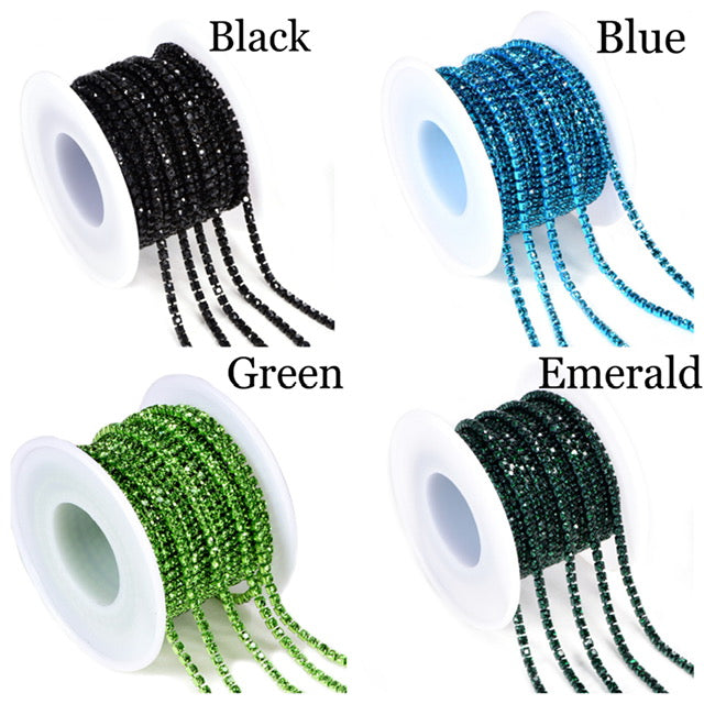 SS6.5 and SS8.5 colored rhinestone string, 2mm and 2.5 mm High Quality Crystals Rhinestone Chain with, 1 yard plus