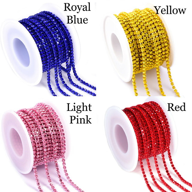 SS6.5 and SS8.5 colored rhinestone string, 2mm and 2.5 mm High Quality Crystals Rhinestone Chain with, 1 yard plus