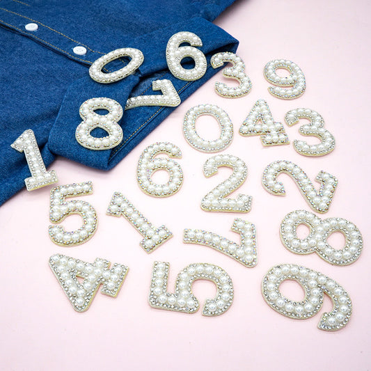 Iron on Rhinestone Pearl Letters with and AB Rhinestone white background, Iron On