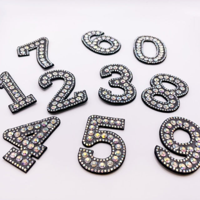 Iron on Number Rhinestone Letters with and AB Rhinestone white background, Iron On