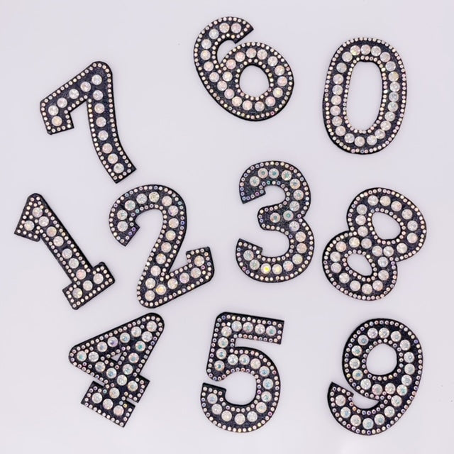 Iron on Number Rhinestone Letters with and AB Rhinestone white background, Iron On