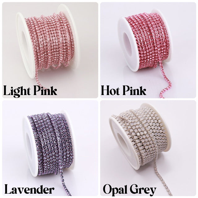 SS6.5 and SS8.5 colored rhinestone string, 2mm and 2.5 mm High Quality Crystals Rhinestone Chain with, 1 yard plus