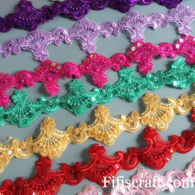 Copy of 13 colors of Beaded embroidered Trim in  by yards.